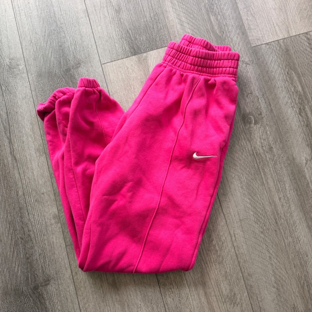 Nike Womens XS Hot Pink Fleece Sweatpants Joggers White Swoosh